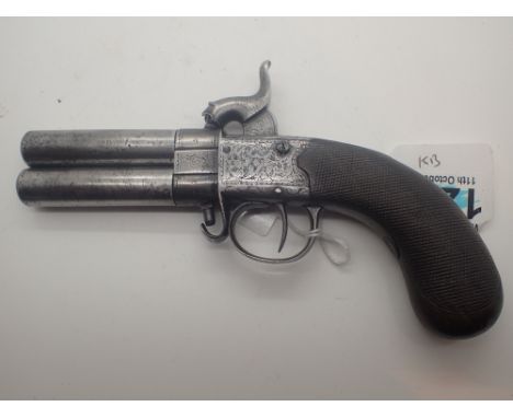 Late 18thC turnover barrel pistol, maker name H Chaleven, screw off barrels with percussion cap   CONDITION REPORT:  Working 