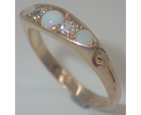 18ct gold antique 1912 Chester hallmark opal and diamond ring, size O CONDITION REPORT: Advised by the vendor that this item 