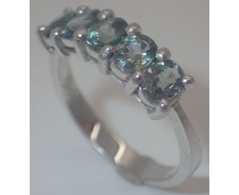 925 silver fancy green/blue five stone ring, size P