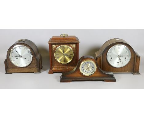 A Smiths Enfield Westminster mantel clock, another Enfield 8 day mantel clock and two other clocks.