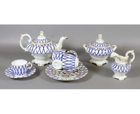 A Zachariah Boyle part tea service with gilt and dry blue decoration c1830.