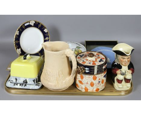 A tray lot of collectable items to include Wedgwood, Tony Wood character jug, Royal Crown Derby, Royal Worcester, Price Broth