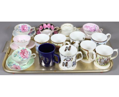 A lot of mixed china teacups, saucers and mugs including Wedgwood, Paragon, Hornsea and Commemorative wares.  Condition Repor