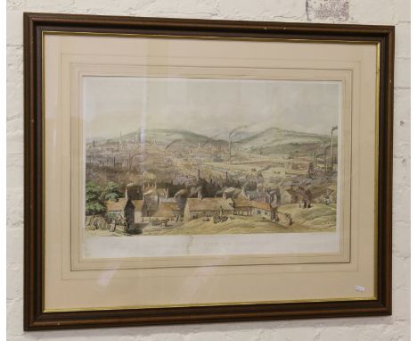 A large framed 1855 lithograph depicting a South East view of Sheffield.