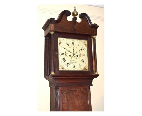 Moses Evans, Llangerniew, Wales - Early 19th Century Welsh oak-cased 30-hour painted dial longcase clock, signed 13-inch dial