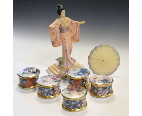 Franklin Mint porcelain figure Yoshiko, designed by Manabu Saito, together with five Ardleigh-Elliott musical ceramic trinket