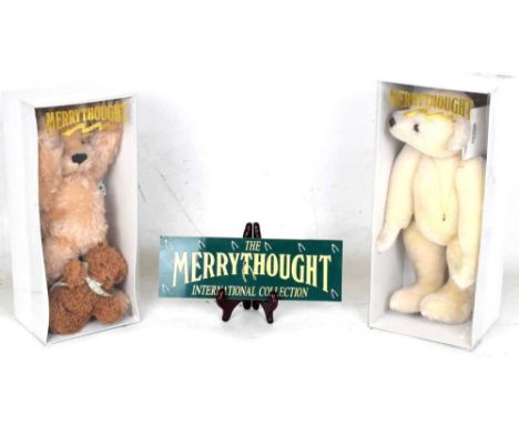 Two boxed Merrythought bears comprising; 'NSPCC There There Little Bear' &amp; 'Ruby Bear', both boxed with outer cardboard b