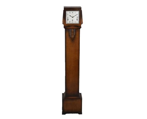 Art-Deco oak-cased grandmother clock, the dial marked Garrard / Pleasance &amp; Harper, Bristol, 137cm high