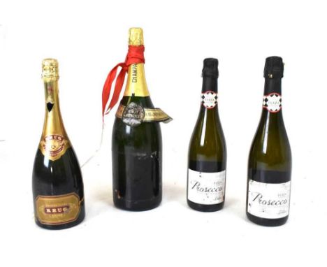 Bottle of Krug Grand Cuvee Champagne with British Airways label, together with a magnum of Brut Eminence Champagne and two bo