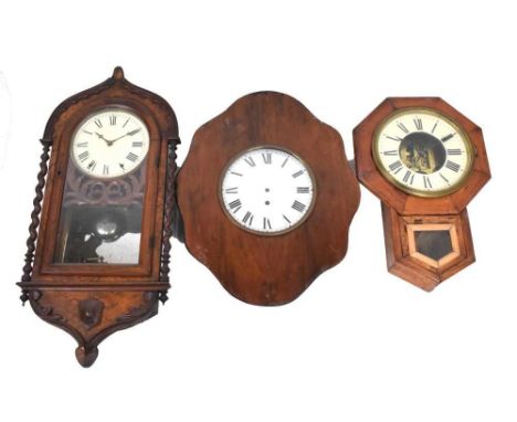 American Ansonia &amp; Co drop dial wall clock, a Vineyard style clock together with a rococo style wall clock, 82cm high and