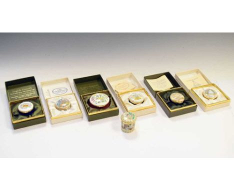Six Crummles enamel boxes, together with a Halcyon Days, c.1980s (7)