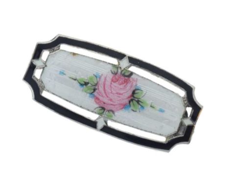 Continental sterling silver and enamel brooch, with hand-painted rose decoration, stamped Sterling verso, 4cm wide