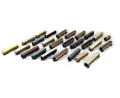 Large quantity of 00 gauge railway trainset carriages to include; Ratio, Triang, Hornby and Lima
