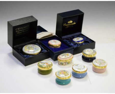 Nine assorted Halcyon Days and Crummles enamel boxes