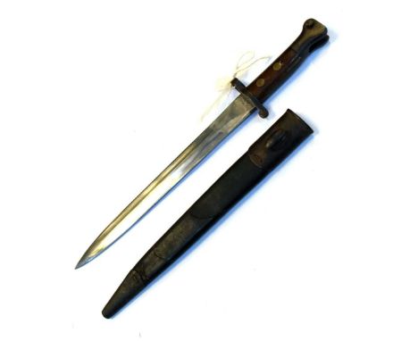 Lee Metford 1897 First World War rifle bayonet, blade 29.5cm long, (44cm long overall), with leather scabbard (re-issue dates