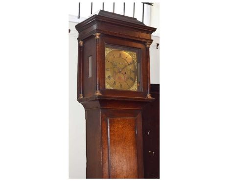 George Smith, Beaminster - George III oak-cased 8 day brass dial longcase clock, circa 1780, 12-inch square dial, signed chap