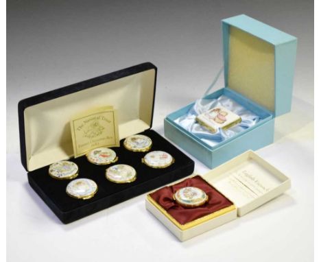 Beatrix Potter - Cased set of six National Trust 1983 Beatrix Potter enamel boxes, together with Borders Fine Arts &amp; Crum
