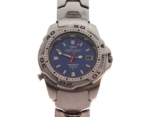 Timex - Gentleman's Indiglo 200 M stainless steel wristwatch, the blue dial having luminous filled hour markers and hands, wi