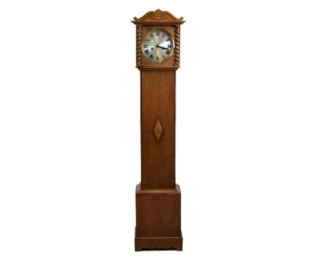 Early 20th Century light oak grandmother clock by Hamburg American Clock Co., Wurttemberg, 136cm high