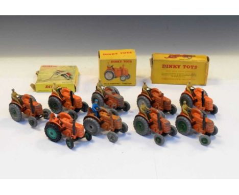 Quantity of loose Dinky Toys diecast model '301' Field Marshall Tractors, together with other farming accessories