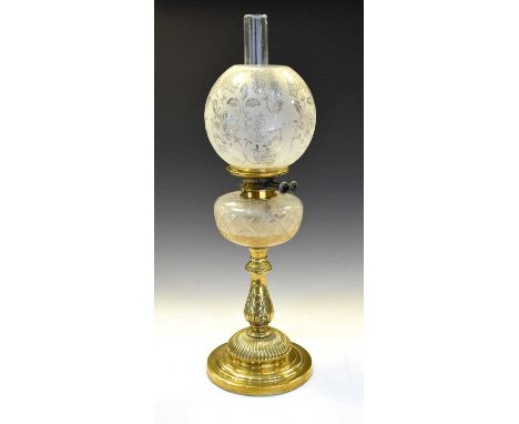 Cast brass oil lamp, circa 1900, 65cm high