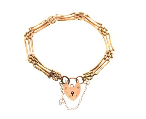 9ct gold gate link bracelet with padlock, 5.5g gross approx