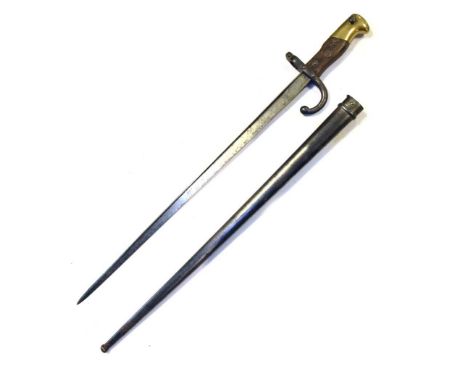 French Gars rifle bayonet, steel cross guard with forward curved quillon stamped '90769', blade 52cm long (64.5cm long overal