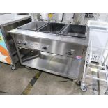Gusto steam table w/ 3) heated wells, on casters