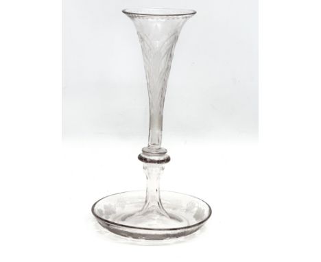 A 19th Century Bohemian etched glass trumpet vase. 27cm