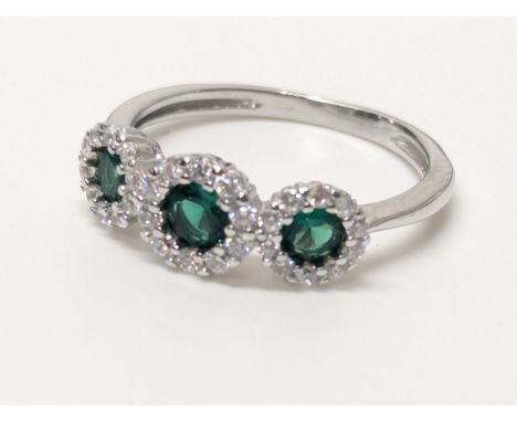 Silver &amp; emerald CZ ring, size M