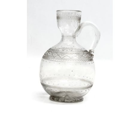 A Late 19th Century Victorian engraved glass carafe. Circa 1890-1900. 17cm