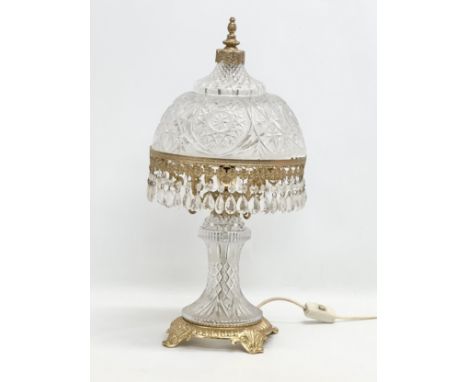 A Mid 20th Century cut glass and gilt brass mushroom lamp. 55cm