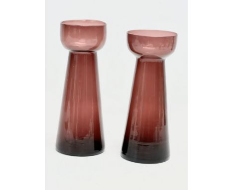 Two Late 19th Century Victorian amethyst glass Hyacinth vases. 20cm