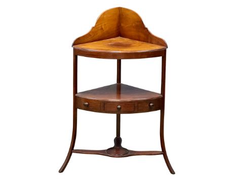 A Late 19th Century George III style mahogany corner washstand with drawer on splayed bracket feet. Circa 1880-1900. 77x43x10