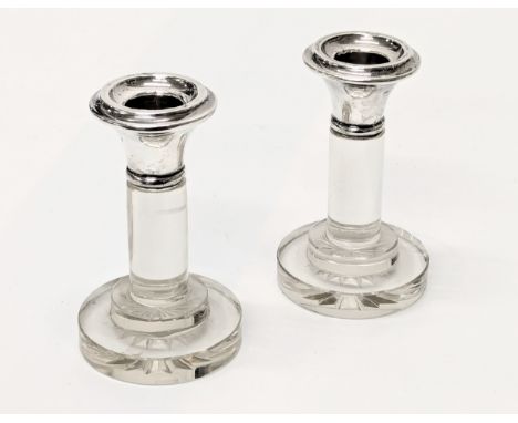 A pair of Early 20th Century silver and cut glass candlesticks by Sydney &amp; Co. Birmingham, 1909. 11cm