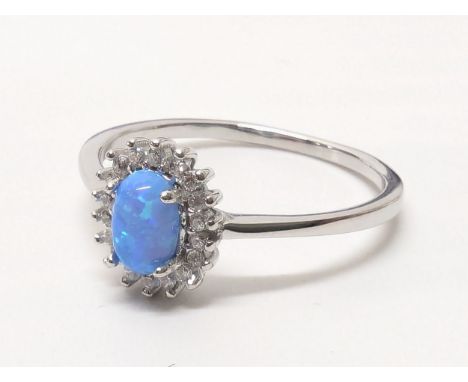 Silver &amp; blue opal ring, size Q