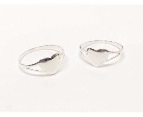 2 silver heart signet rings, sizes J &amp; M