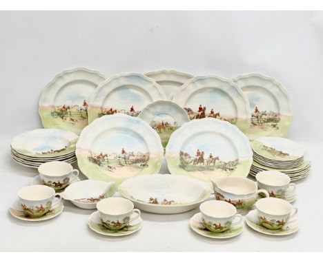 Charles Simpson for Royal Doulton. A rare 42 piece 1920’s Royal Doulton “Hunting” dinner service. Signed Charles Simpson. Pla
