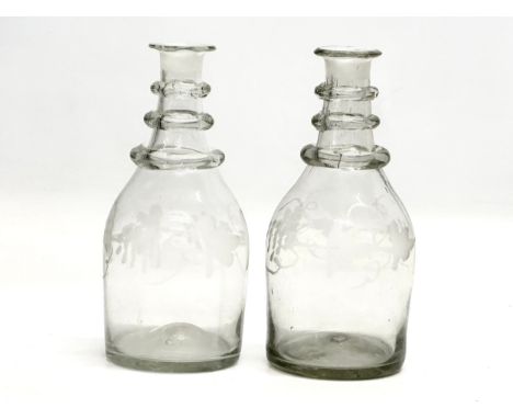 A pair of Early 19th Century George III 3 ring carafe decanters. 16cm