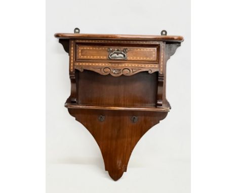 A Late 19th Century Victorian inlaid mahogany wall bracket with drawer. 41x16x51cm