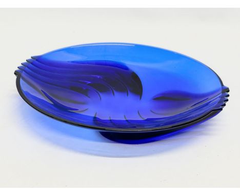 A vintage French Art Deco cobalt blue glass bowl. 33x28x5cm