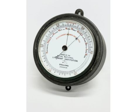 An Early 20th Century Fishermans Aneroid Barometer by Dollond of London. Issued by the Royal National Life Boat Institution. 