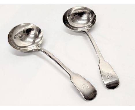 A pair of Early 19th Century, William IV, silver ladles by possibly Morris Cadman. London, 1833. 128.5g. 17.5cm