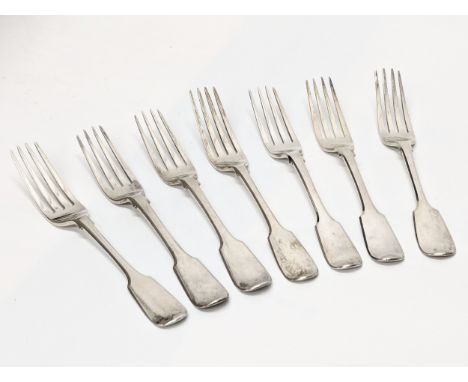 A set of 7 Early 19th Century, William IV, silver forks by Joseph &amp; Albert Savory. London, 1835. 520.5g. 20cm