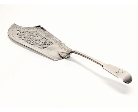 A large Early 19th Century, William IV, silver fish slice by Joseph &amp; Albert Savory. London, 1835. 151g. 31.5cm