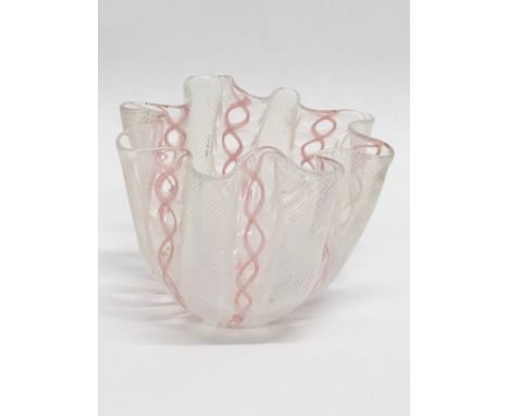 Paolo Venini. A signed Murano Fazzoletto handkerchief bowl. 11x8.5cm