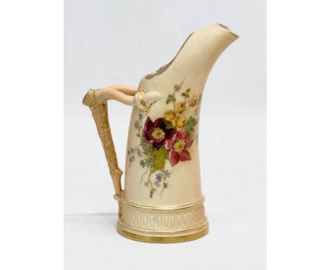 A Late 19th Century Royal Worcester Blush Ivory tusk jug. 16cm