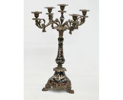 A large Late 20th Century brass and porcelain candelabra. Wong Lee 1895. 44x61cm