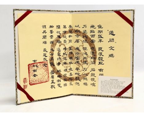 A Chinese folder with a passport to visit the Chinese city of Xi An. Home of the famous Terracotta Army.