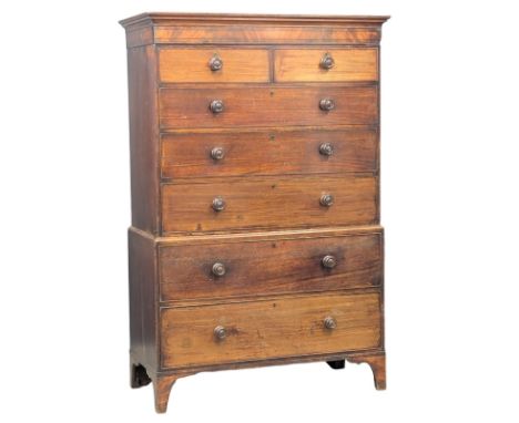 A large Early 19th Century George IV mahogany tallboy on bracket feet and hidden Inlaid drawer. Circa 1820. 116x55x184.5cm